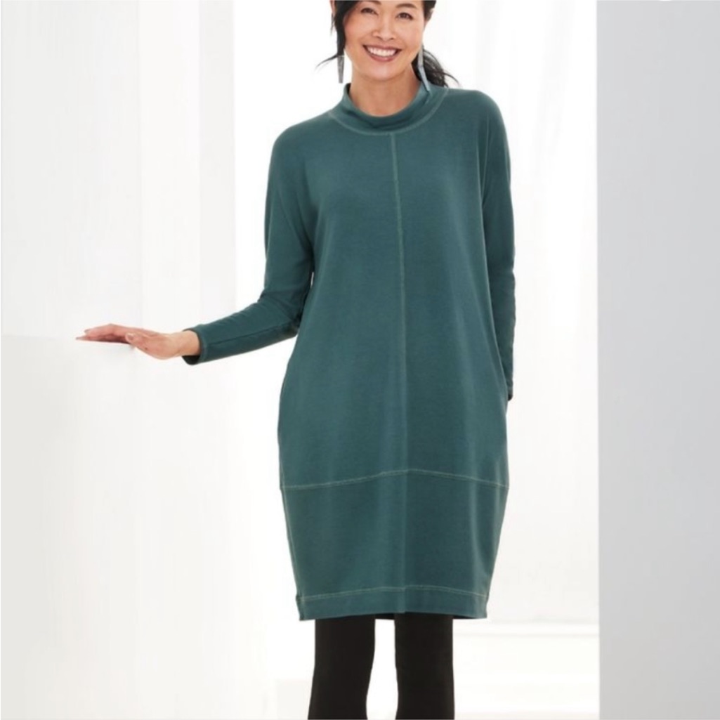 Lisa Bayne Long Sleeve Lantern Midi Dress Teal Size Xl Euc